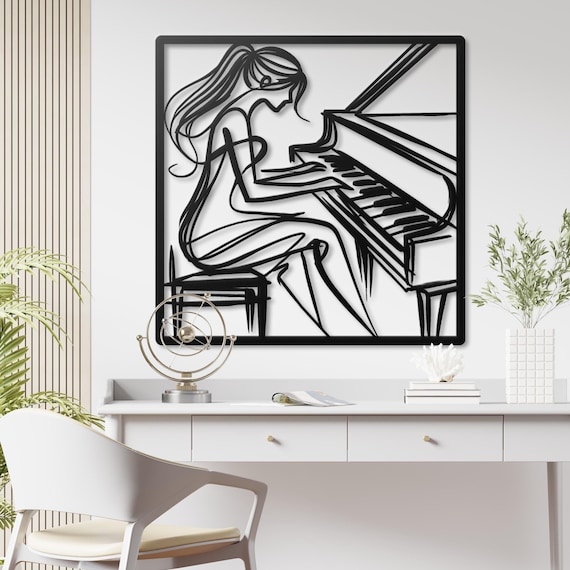 Line Art Pianist Metal Wall Art  Female Pianist Wall Art Music Gift Piano Wall Art Musical Gift Music Room Decor Jazz Art  Music Lover Gift