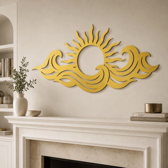 Sun and Ocean Metal Wall Art, Coastal Sunset Decor, Beach House Sunrise & Wave Sculpture, Boho Nautical Outdoor Wall Decor