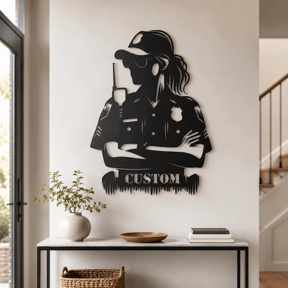 Custom Policewoman Metal Art | Personalized Law Enforcement Gift ,