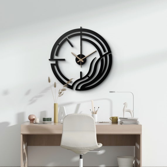 Modern Abstract Metal Wall Clock | Unique Minimalist Design | Stylish Home Decor Timepiece for Living Room, Bedroom, Office