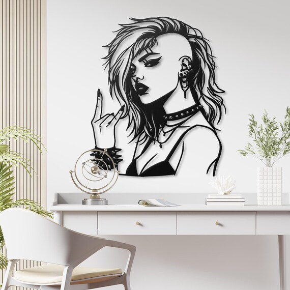 Punk Rock Girl Metal Wall Art | Edgy Decor | Gothic Home Accent | Music Lover Gift
