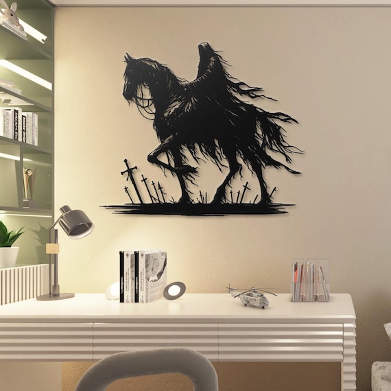 Gothic Metal Wall Art - Dark Horse Reaper Design - Spooky Home Decor