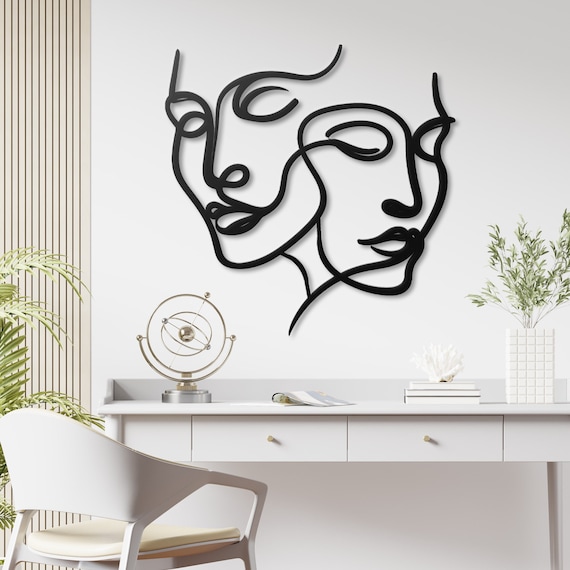 Elegant Abstract Faces Metal Wall Art | Modern Line Art Decor | Minimalist Wall Sculpture | Home & Office Decoration
