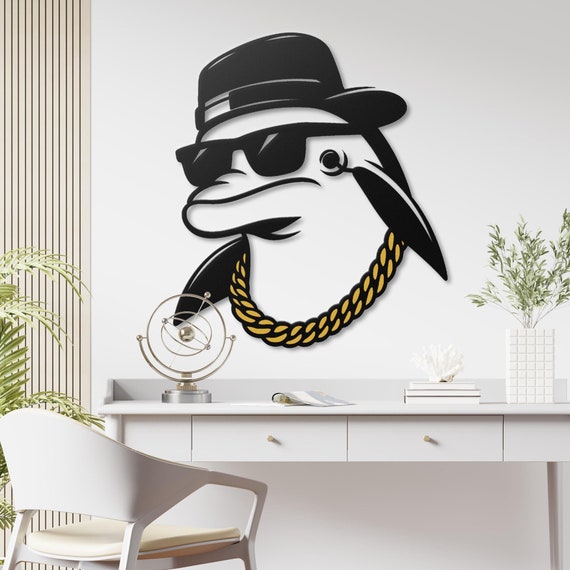 Cool Dolphin Metal Wall Art, Funky Ocean Decor, Hip Hop Dolphin with Sunglasses and Hat, Fun Sea Life Wall Sculpture, Trendy Coastal Gift