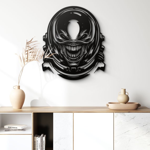 Terrifying Alien Metal Wall Art | Sci-Fi Horror Decor | Unique Alien Art | Metal Silhouette Art | Spooky Home Decor