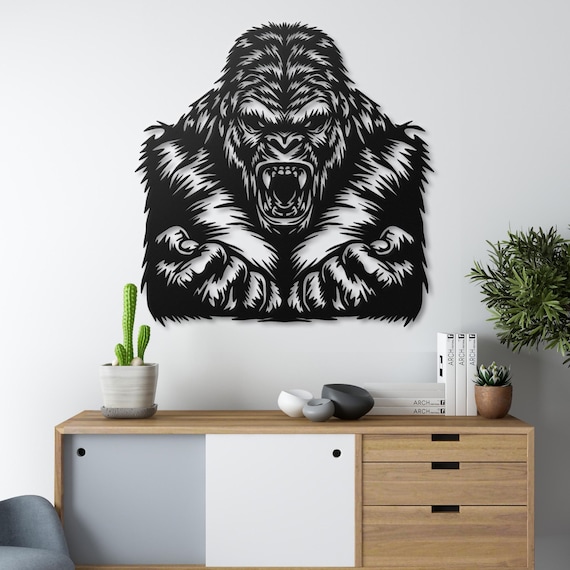 Gorilla Metal Wall Art, Alpha Ape Decor for Man Cave, Gym Motivation Sign