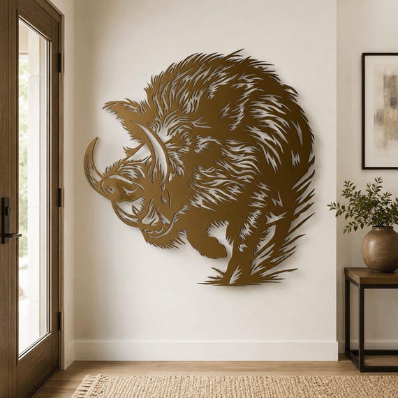 Wild Boar Metal Wall Art Charging Boar Silhouette ,