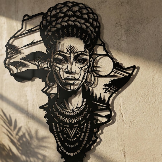 African Warrior Woman Metal Wall Art | Tribal Home Decor