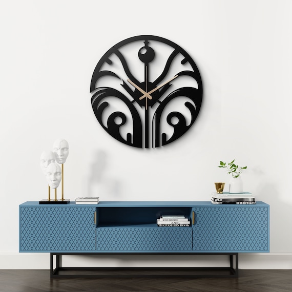 Unique Modern Metal Wall Clock - Abstract Botanical Design - Stylish Home Decor