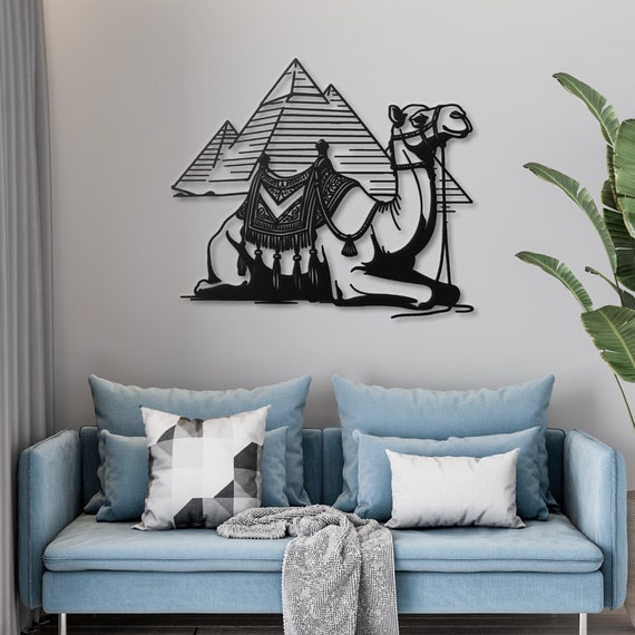 Elegant Camel and Pyramids Metal Wall Art - Egyptian Desert Decor