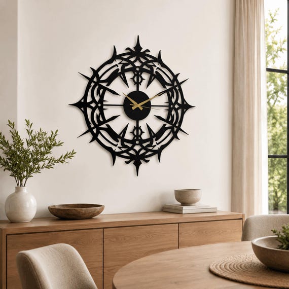 Gothic Thorn Metal Wall Clock - Dark Elegance Wall Decor