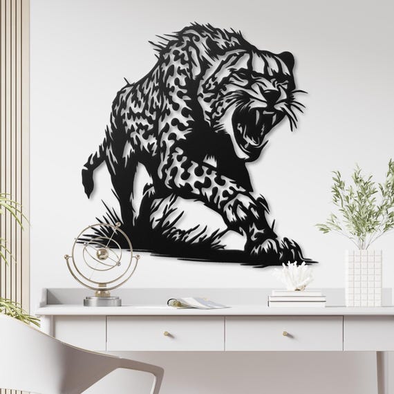 Cheetah Metal Wall Art: Animal Silhouette, Modern Home Decor