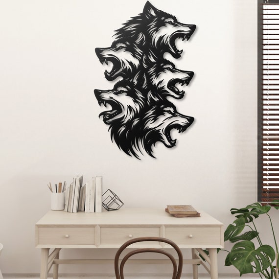 Metal Wolves Wall Art Wolf Head Wall Decor Game Room Decor Man Cave Wall Art Wolf Art Gamer Gift Boys Room Decor Wolf Wall Art Gothic Art