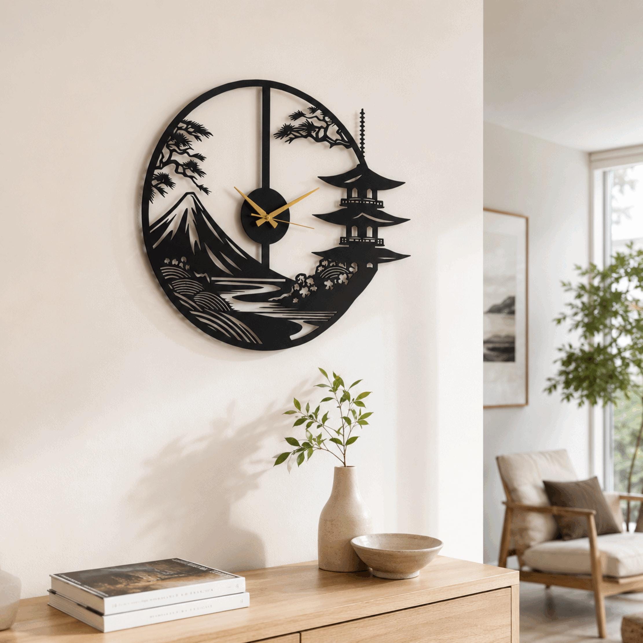 Japanese Landscape Metal Wall Clock - Zen Wall Decor - Etsy