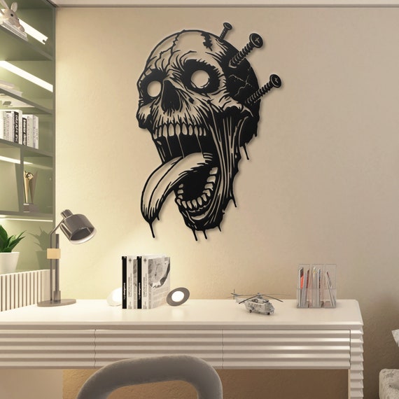 Zombie Screaming Skull Metal Wall Art - Unique Gothic Decor for Home and Office