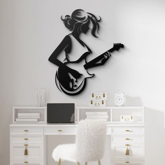 Female Guitarist Metal Wall Art | Music Lover Gift | Modern Home Decor | Electric Guitar Silhouette Art | Stylish Musician Wall Decor Gift