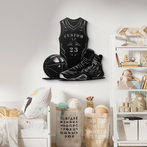 Customizable Basketball Jersey Metal Wall Art – Personalized Athlete Number, Sports Fan Decor