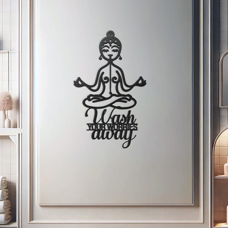 Buddha Metal Wall Art Zen Decor - Wash Your Worries Away Decor , image 9