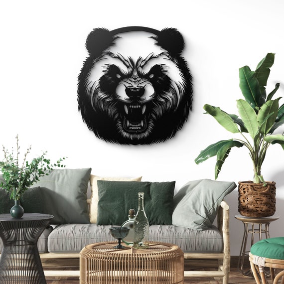 Ferocious Panda Metal Wall Art - Aggressive Panda Silhouette - Bold Home Decor - Perfect for Living Room, Office, or Asian-Inspired Spaces