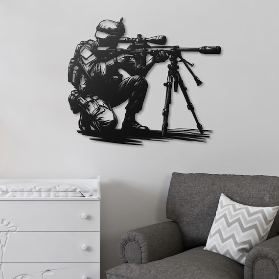 Sniper Metal Wall Art - Tactical Military Decor for Man Cave, Office & Home