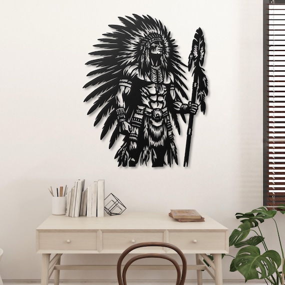 Native American Chief Metal Wall Art - Warrior Spirit Tribal Decor - Unique Handcrafted Steel Art