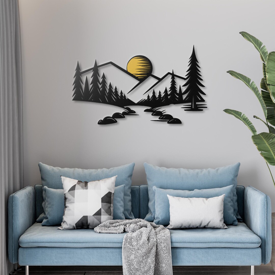 Mountain Landscape Metal Wall Art Rustic Cabin Wall Decoration With ...