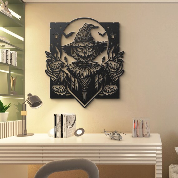 Unique Metal Halloween Wall Decor - Spooky Pumpkin & Scarecrow  Decor