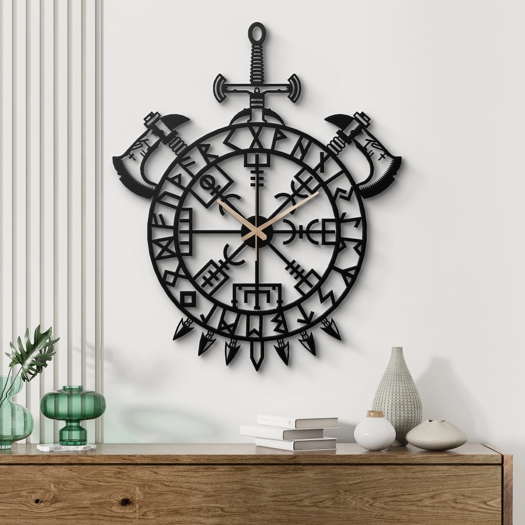 Nordic Rune Vegvisir Metal Wall Clock - Viking Themed Decor - Etsy
