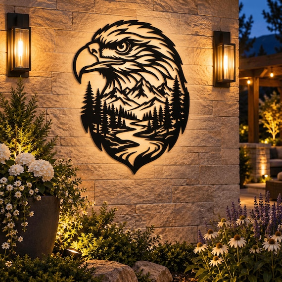 Eagle Metal Wall Art, Mountain Forest Wildlife Decor for Cabin or Lodge