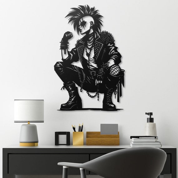 Punk Rock Metal Wall Art, Alternative Metal Sculpture, Edgy Gothic Wall Decor, Cool Punk Girl Wall Hanging, Industrial Home Decor Gift