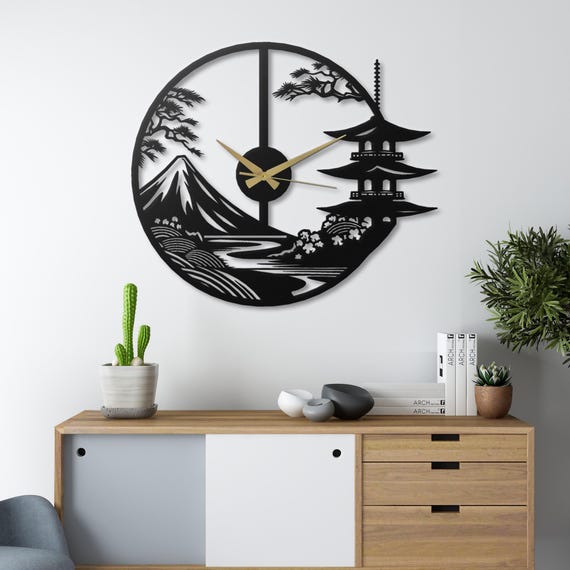 Japanese Landscape Metal Wall Clock - Zen Wall Decor