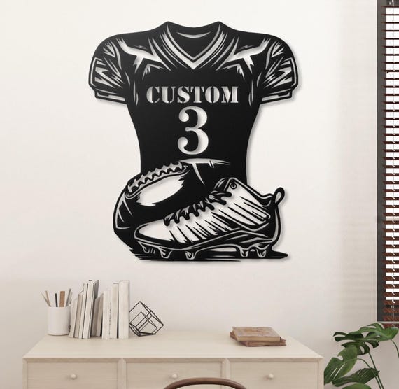 Custom Football Jersey and Cleats Metal Wall Art – Personalized Sports Decor, Gift for Football Players and Fans