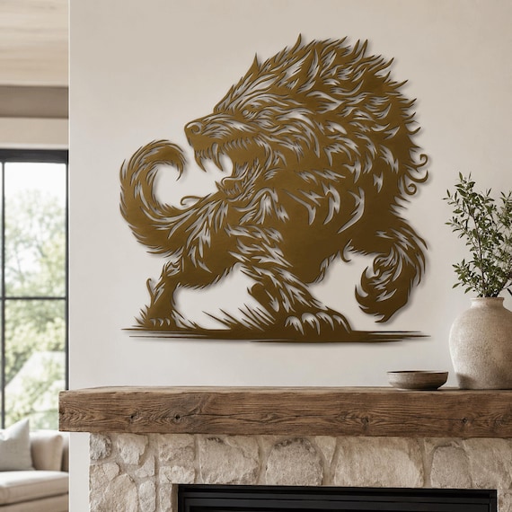 Roaring Wolf Metal Wall Art Fierce Silhouette Decor