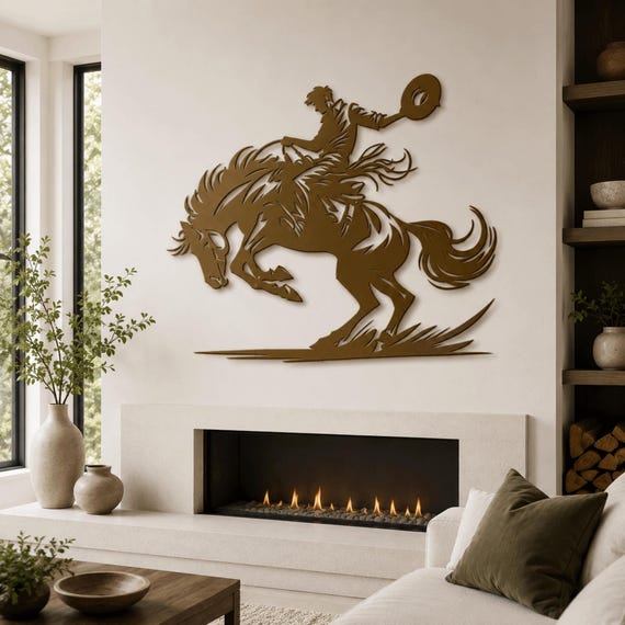 Cowboy & Horse Metal Wall Art Rustic Western Rodeo Decor ,