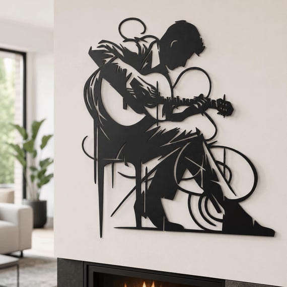 Acoustic Guitarist Metal Wall Art Modern Music Wall Decor