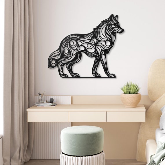 Metal Wolf Wall Art - Modern Geometric Animal Decor for Living Room, Office, Gift Idea
