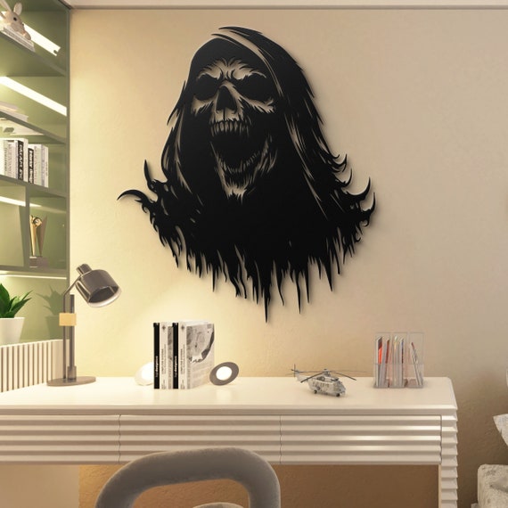 Grim Reaper Metal Wall Art - Haunting Skeleton Design - Dark Gothic Home Decor