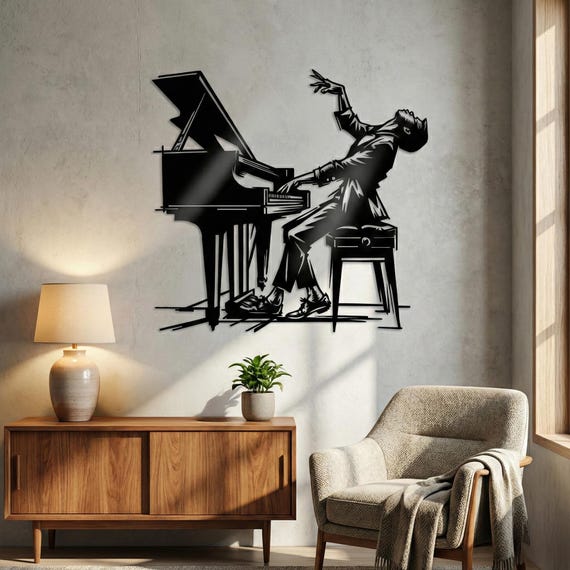 Jazz Pianist Metal Wall Art: Expressive Musician Silhouette