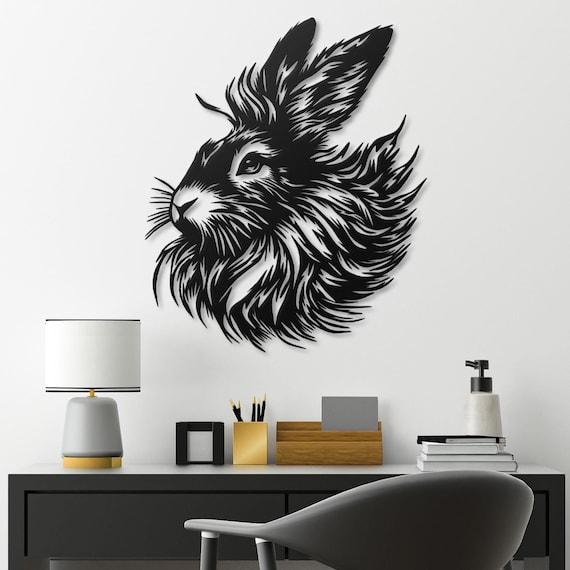 Rabbit Metal Wall Art - Stylized Bunny Portrait - Modern Home Decor - Elegant Artwork for Nursery, Living Room, Garden