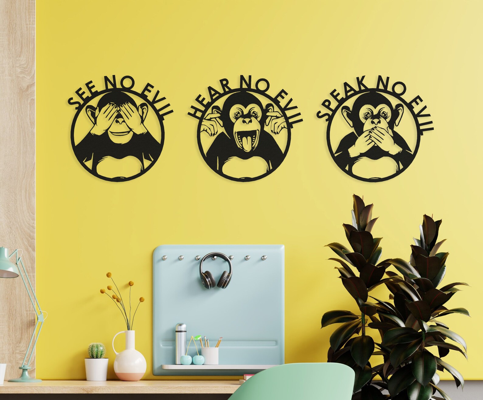 Three Wise Monkeys Metal Wall Art Three Monkeys Wall Decor Etsy