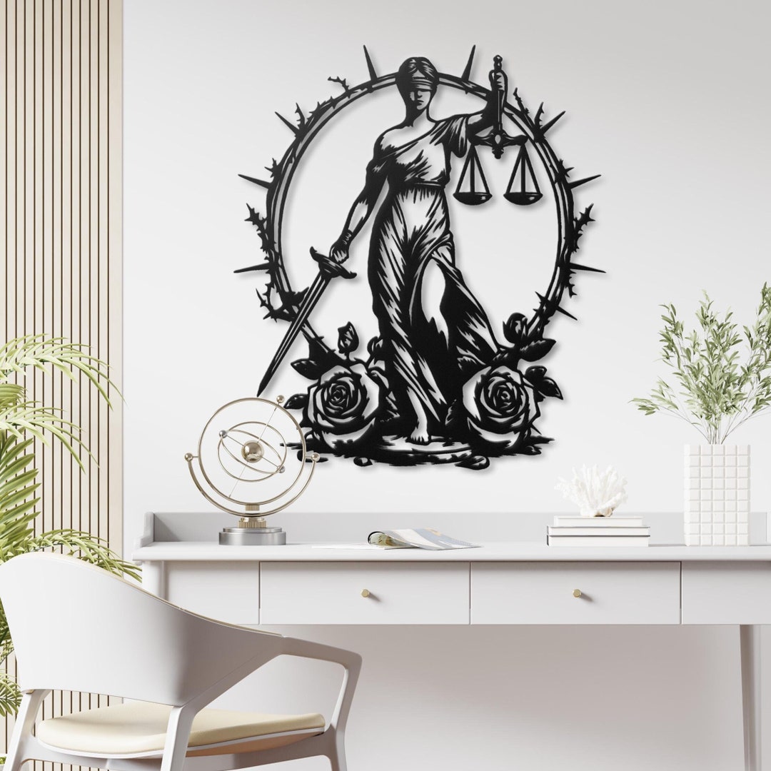 Lady Justice Metal Wall Art - Blindfolded Woman With Scales and Sword ...