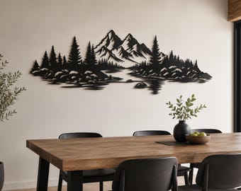 Metal Mountain Wall Art : Rustic Forest Cabin Decor