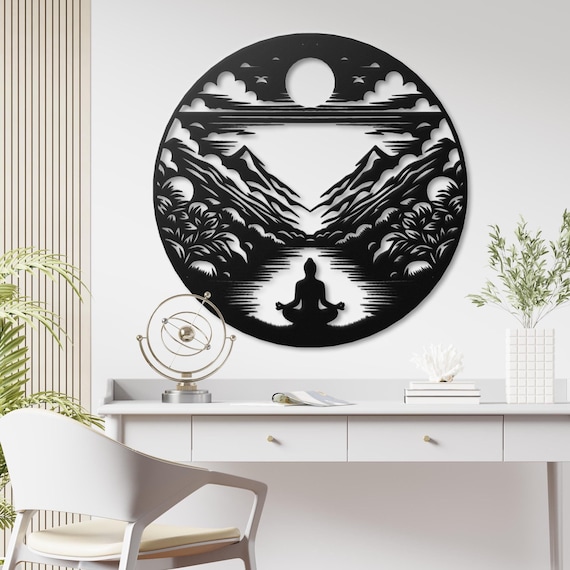 Yoga Meditation Metal Wall Art - Zen Room Decor with Nature Scene - Modern Metal Home Decor for Relaxation
