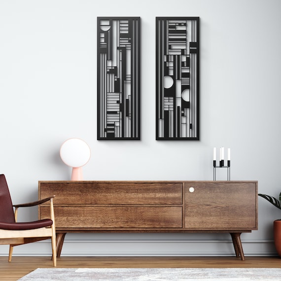 Mid Century Metal Wall Art Set of 2, Office Wall Decor Modern Wall Art Decor, Urban Wall Art, Living Room Decor Bedroom Art