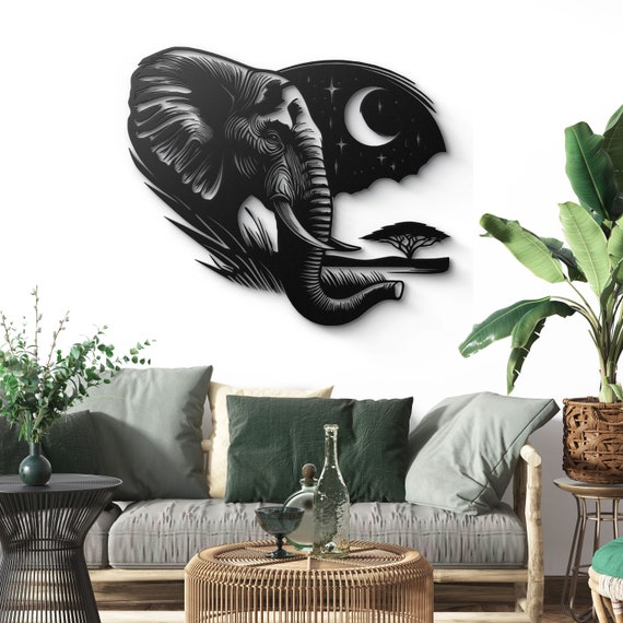 Majestic Elephant Metal Wall Art - Safari Night Design - Elegant Home Decor