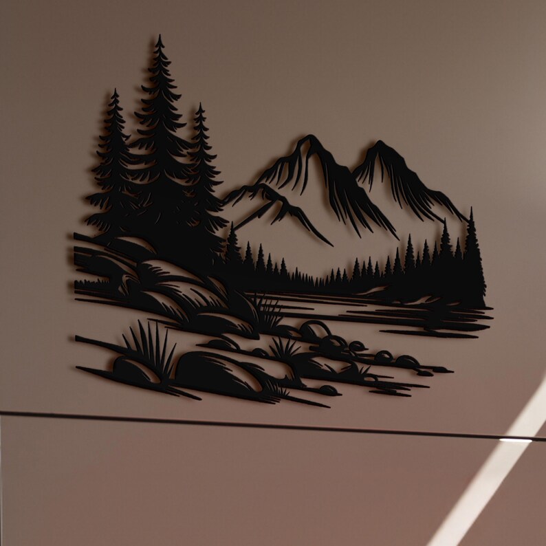 Mountain Forest Metal Wall Art | Rustic Landscape Decor | Nature Scene ...