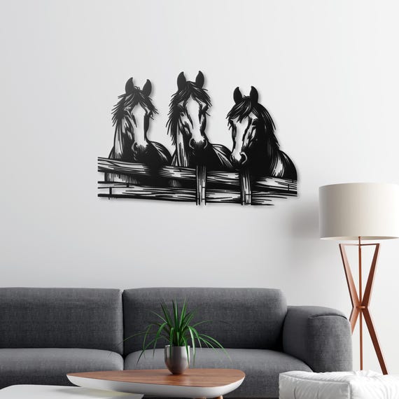 Rustic Horse Trio Metal Wall Art – Farmhouse Ranch Decor