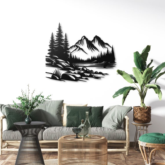Mountain Forest Metal Wall Art | Rustic Landscape Decor |  Nature Scene | Home & Cabin Deco