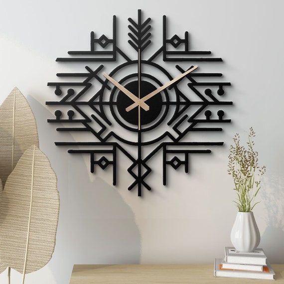 Geometric Nordic Metal Wall Clock - Modern Viking Decor