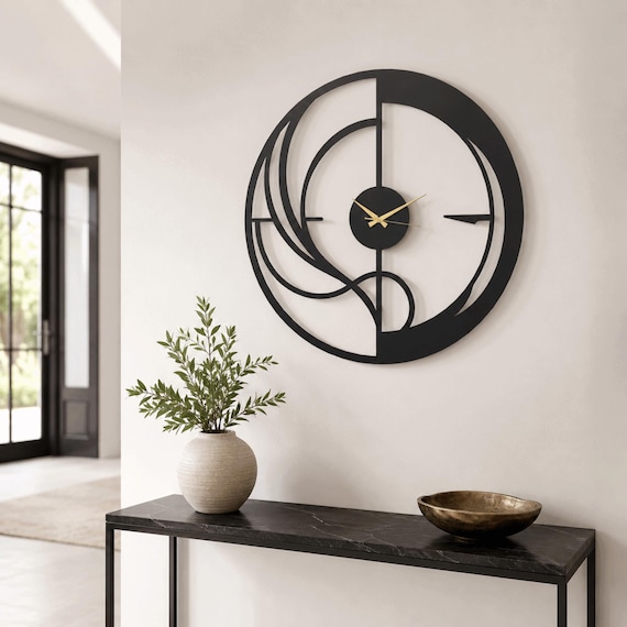 Abstract Minimalist Metal Wall Clock - Modern Geometric Design - Stylish Home Decoration ,